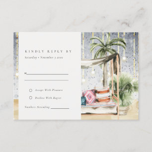 Sterrennacht Tropisch Palm Cabana Wedding RSVP Informatiekaartje