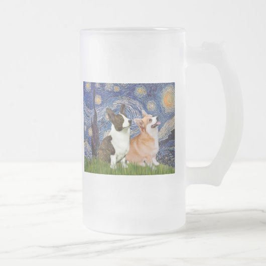 Sterrennacht - Twee Welsh Corgis (C + P) Matglas Bierpul (Rechts)
