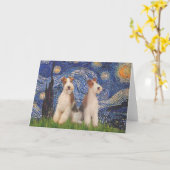 Sterrennacht - twee Wire Fox Terriers Kaart (Gele Bloem)