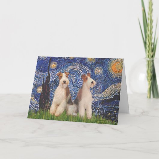 Sterrennacht - twee Wire Fox Terriers Kaart (Voorkant)