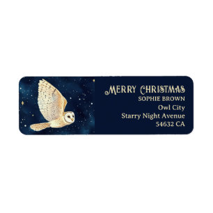 Sterrennacht Uil Waterverf Xmas Retouradres Etiket