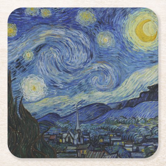 Sterrennacht & Van Gogh/beroemde  kunst Vierkante Kartonnen Onderzetter (Voorkant)