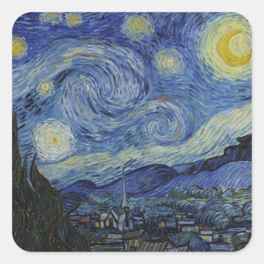 "Sterrennacht" van Van Gogh Vierkante Sticker (Voorkant)