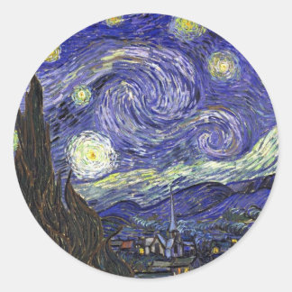 Sterrennacht, Vincent Van Gogh. Ronde Sticker