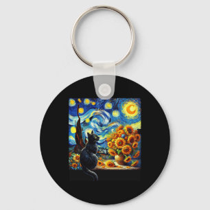 Sterrennacht Vincent Van Gogh Zonnebloemen Kattenl Sleutelhanger