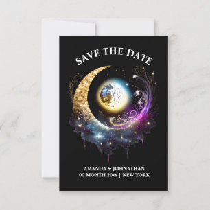 Sterrennacht volle maan hemelhemel zwart roze save the date