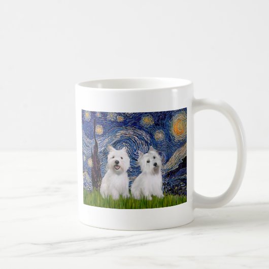 Sterrennacht - Westies (twee) Koffiemok (Rechts)