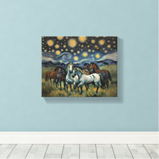 Sterrennacht wilde paarden canvas afdruk
