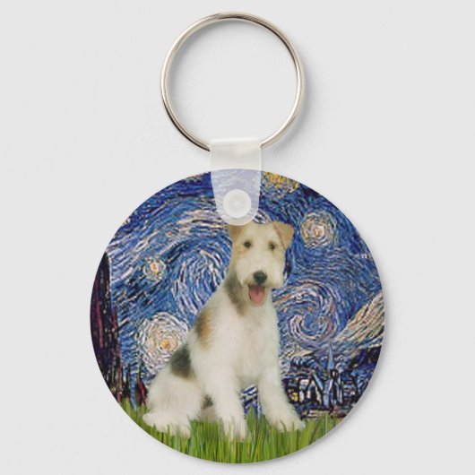 Sterrennacht - Wire Fox Terrier (M) Sleutelhanger (Voorkant)