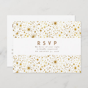 Sterrennacht Wit en Goud Bruiloft RSVP Briefkaart