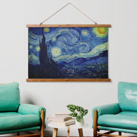 Sterrennacht Wooden Tapestry van Vincent Van Gogh Hangend Wandkleed (Woonkamer)