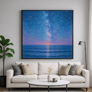 Sterrennacht Zeegezicht - Pastel Schilderstijl Poster