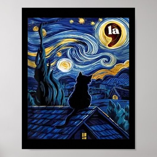 Sterrennacht Zwarte Kat Comma La Kamala Harris 2 Poster (Voorkant)