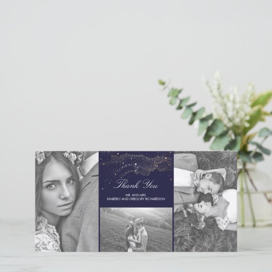 Sterrennachten Navy en Gouden Trouw Dank Je Bedankkaart (Staand voorkant)