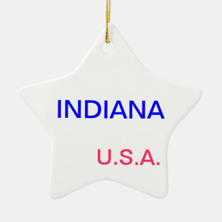 Sterrenornament met indiana en indianapolis erop. keramisch ornament