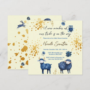 Sterrenschaap en bosvrienden Baby shower Gold Save The Date
