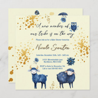 Sterrenschaap en bosvrienden Baby shower Gold Save The Date