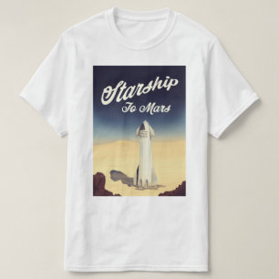 Sterrenschip naar Mars retro stijl ruimtereis. T-shirt