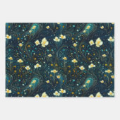 Sterrentuin bloeit blauw, gouden bloemen decoupage inpakpapier vel (Voorkant)