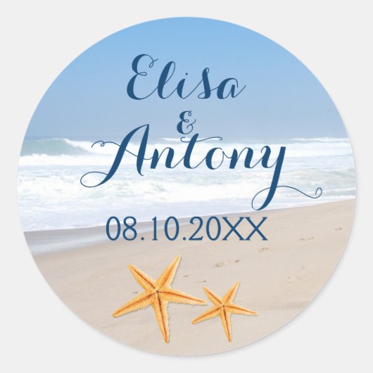 Sterrenvis bestemming strand bruiloft Save the Dat Ronde Sticker (Voorkant)