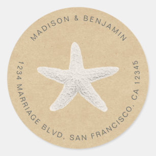 Sterrenvis Strand Bruiloft Retouradres Kraft Ronde Sticker