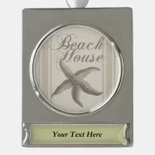 Sterrenvis Strandhuis Zeekust Kust Verzilverd Banner Ornament