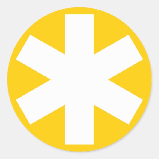 Sterretje — wit op amber ronde sticker (Voorkant)