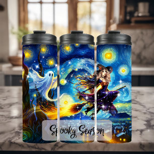 Sterrige heksen Halloween-ontwerp Thermosbeker