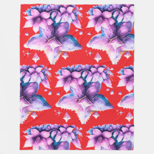 Stervormige bloem met roze en paarse bloemen fleece deken