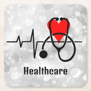 Stethoscoop Doctor Nurse Healthcare Vierkante Kartonnen Onderzetter