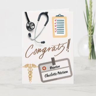 Stethoscoop en Gold Caduceus Doctor gefeliciteerd Kaart