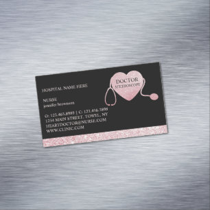 Stethoscoop Glans Hart Roze Zwart Magnetisch Visitekaartje