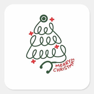 Stethoscoop Kerstboom Lichtjes Verpleegkundige Kle Vierkante Sticker