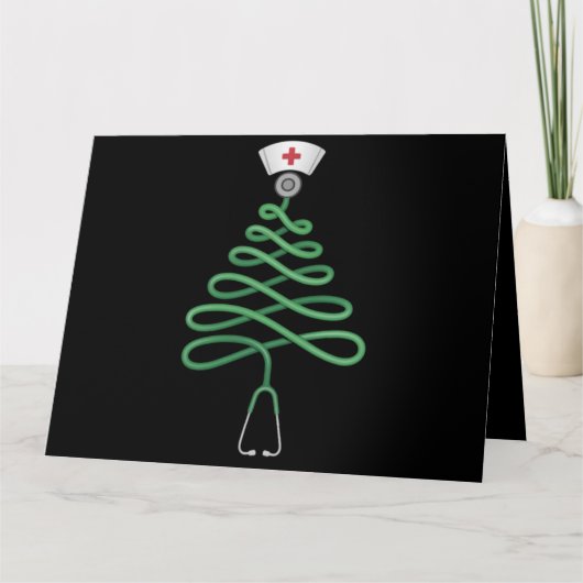 Stethoscoop Kerstboom Nurse Scrub Xmas Kaart (Voorkant)