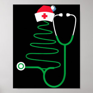 Stethoscoop Kerstboom Verpleegster Kerst Scrubs Poster