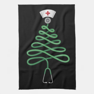 Stethoscoop Kerstboom Verpleegster Scrub Kerstmis Theedoek