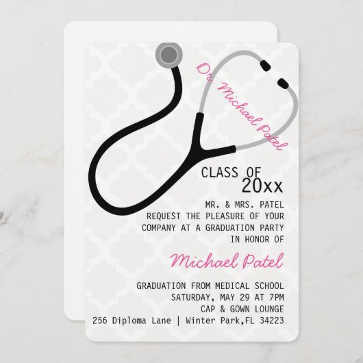 Stethoscoop Medical Doctor Afstuderen Aankondiging (Voorkant / Achterkant)