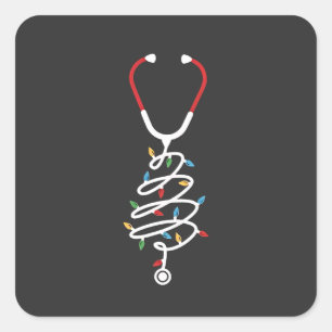 Stethoscoop Medische Benodigdheden Kerstboom Licht Vierkante Sticker
