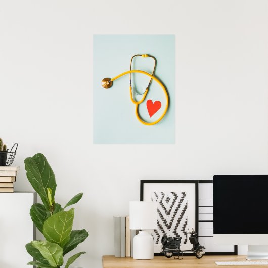 Stethoscoop met hart Eenvoudig medisch ontwerp Poster (Thuiskantoor)
