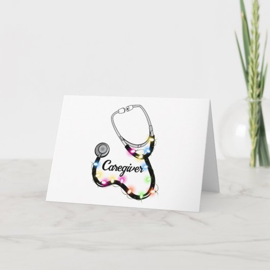 Stethoscoop met kerstlichtjes vrolijk kerstfeest v kaart (Voorkant)