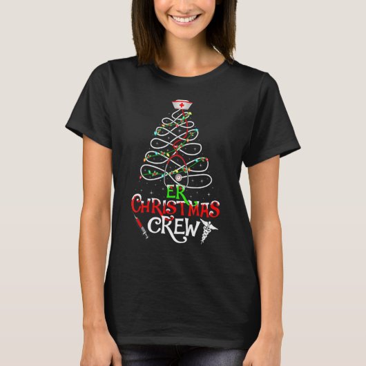 Stethoscoop Nurse Er Kerstmis Boom Lights Nu T-shirt (Voorkant)