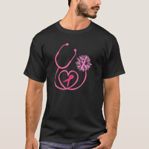 Stethoscoop roze lint borstkankerwaarschuwing Mo T-shirt