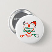 Stethoscoophart met kerstmuts ronde button 5,7 cm (Voorkant /achterkant)