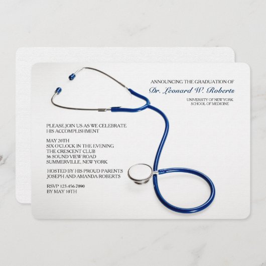 Stethoscope Blue Médicale School Invitations de di (Devant / Derrière)
