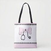 Stethoscope Bow rose pâle et Sac fourre-tout blanc (Devant)