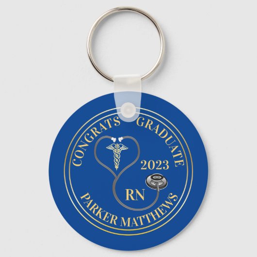 Stethoscope Caduceus RN Congrats Afstuderen - Blue Sleutelhanger (Voorkant)