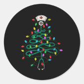 Stethoscope Christmas Tree Lights Nurse Christmas Ronde Sticker (Voorkant)