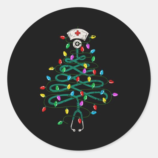 Stethoscope Christmas Tree Lights Nurse Christmas Ronde Sticker (Voorkant)