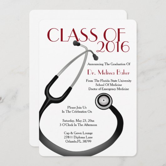 Stethoscope Faire-part de diplôme de l'école Médic (Devant / Derrière)