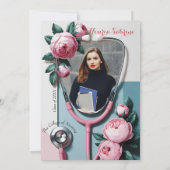 Stethoscope Floral moderne Invitation de graduatio (Dos)